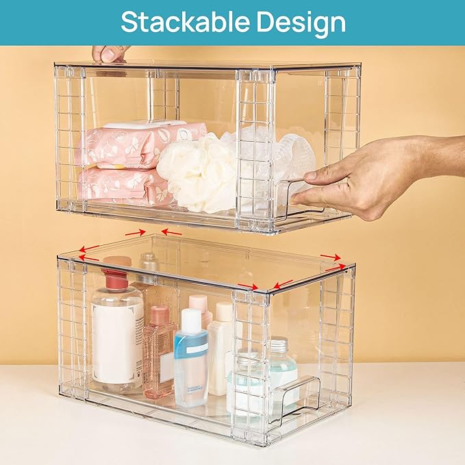 Clear Acrylic Storage Organizer Set, Multi-Purpose Cabinet Bins for Office, Kitchen, Bathroom, Stackable (6)