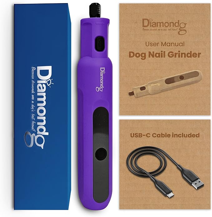 Diamondg Cordless Micro Dog Nail Grinder with Quiet Sound & LED Tip for Large & Small Dogs, 4hrs. Runtime - Electric Dog Nail Trimmer, Heavy Duty Rotary Tool Alternative to Toenail Clippers & Filers