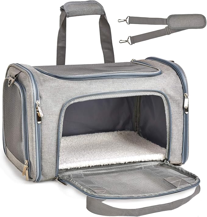 Henkelion Cat Carriers Dog Carrier Pet Carrier for Small/Medium Cats Dogs Puppies (Up to 15lbs), TSA Airline Approved Small Dog Carrier Soft Sided, Collapsible Waterproof Travel Puppy Carrier - Grey