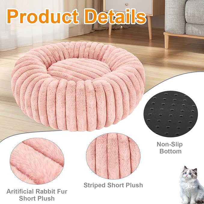 Washable Small Cat Dog Bed,Calming Anti Anxiety Round Donut Dog Bed,Fluffy Puppy Dogs Beds for Medium Small Dogs,Cute Kitten Cats Beds for Indoor Cats,Comfort Pet Beds for Medium Size Dog(Pink,M)