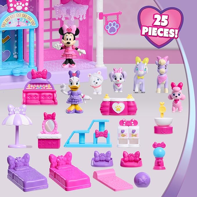 Disney Jr. Minnie Mouse Pet Hotel Playset, 20 Inch Playset, 25 Pieces Included, Ages 3 and Up, Kids Toys for Ages 3 Up by Just Play