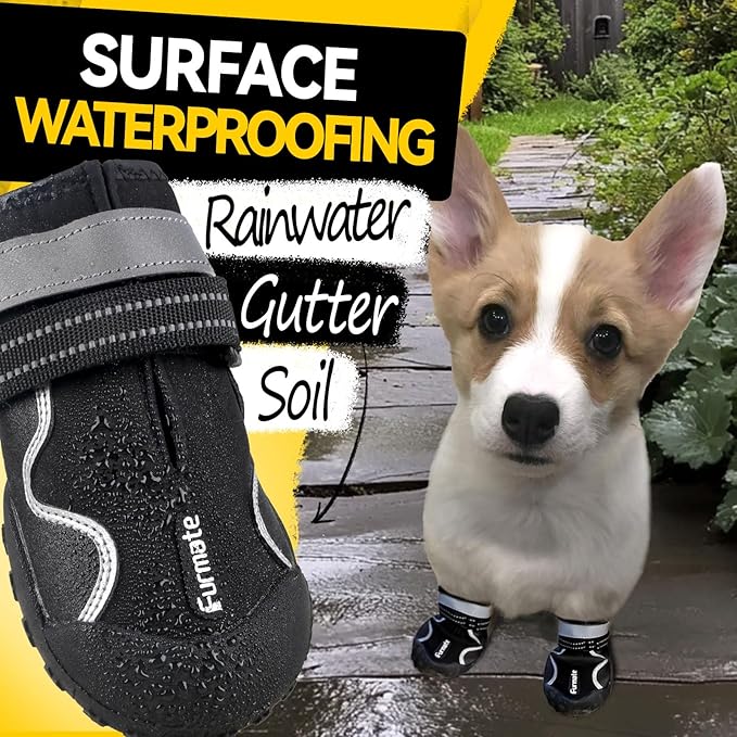 Dog Shoes for Large Small Medium Dogs,Dog Booties for Indoor Hardfloors Anti-Slip,Reflective Strip Waterproof Dog Boots & Paw Protectors for Outdoor Walking Hot Pavement,Winter Snow (Black-1)