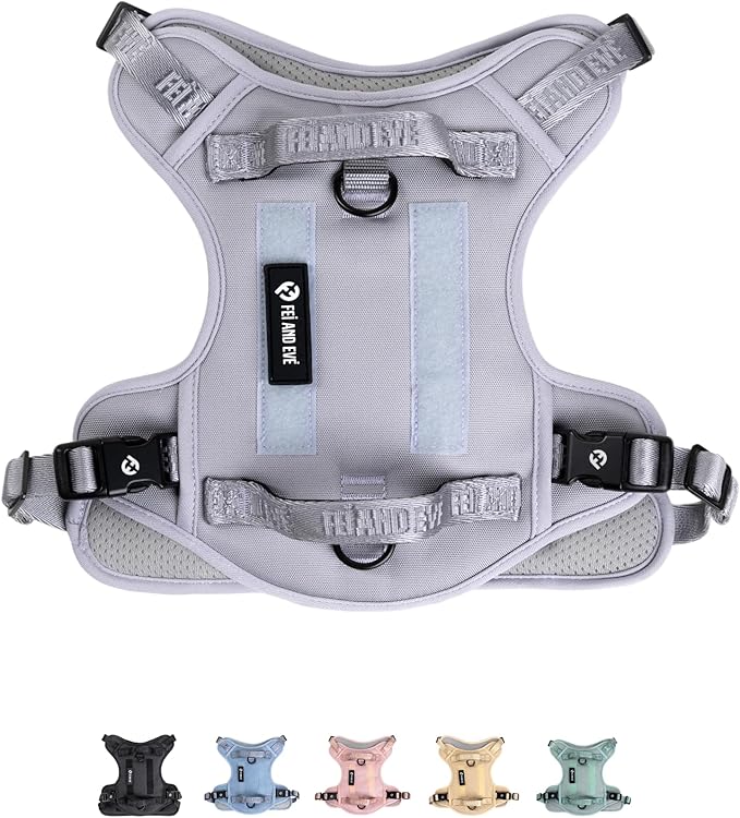 2025 New Edition, Fei & Eve Classic Dog Harness - Quick-Release Buckles | 3-Point No-Pull Control | Heavy-Duty 900D Nylon | Dual Safety Handles | Breathable Mesh | Adjustable Fit | X-Large,Gray
