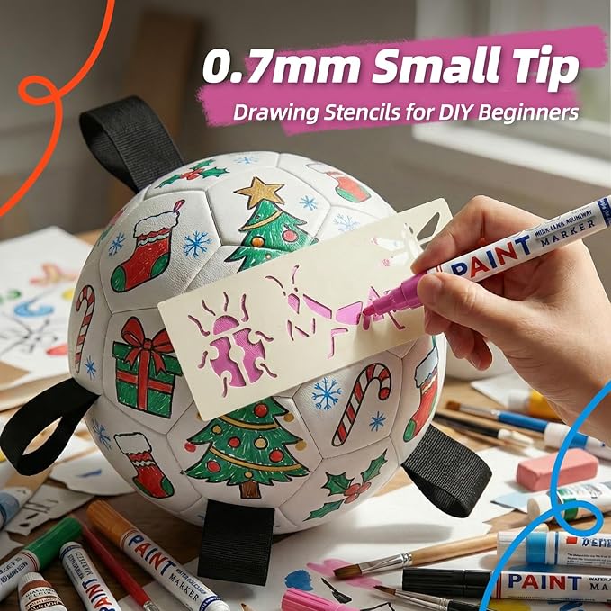 HETOO Dog Soccer Ball with Straps, DIY Paintable Dog Toy Ball Kit with 8 Color Markers,Personalized Interactive Dog Toys for Small Medium Dogs Puppies,6 Inch Birthday Gift Pet Toy