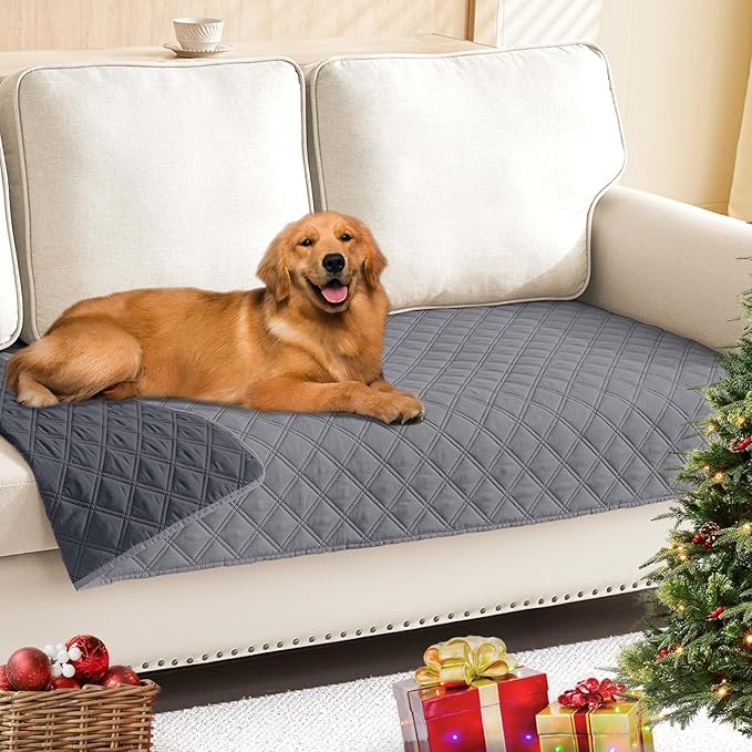 Smiry Waterproof Couch Covers for Dogs Washable, Reversible Pet Couch Covers for 3 Cushion Sofa Pet Friendly, Soft Sofa Furniture Protector for Dogs Cat Kids, Checkered (30"x70", Grey/Dark Grey)