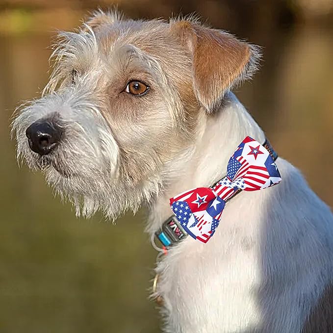 PET SHOW 10 Pack 4th of July Small Dog Bow Ties Sliding Collar Attachments Puppies Cats Patriotic Bowties for Medium Dogs US Flag Bowknots Pet Grooming Accessories for Independence Day