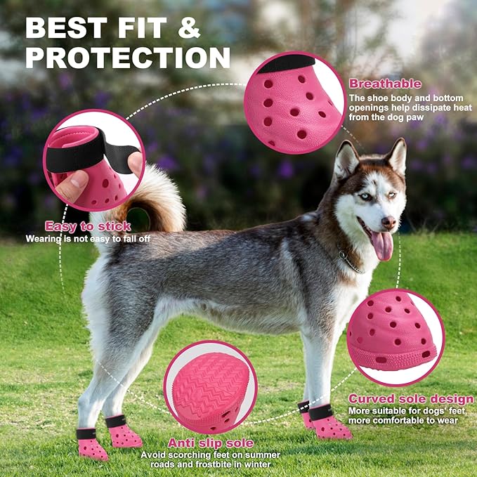Dog Shoes Breathable Dog Shoe for Hot Pavement, Dog Booties and Paw Protectors, Non-Slip Waterproof Dog Sandals Boots (Pink+Black, M: (2.6’’x2.3'')(L*W))