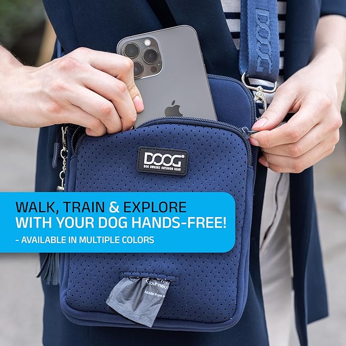 DOOG Walkie Bag - Adjustable Dog Treat Pouch Shoulder Bag with Poo Bag & Water Bottle Compartments - Comfort Fit for Everyday Use