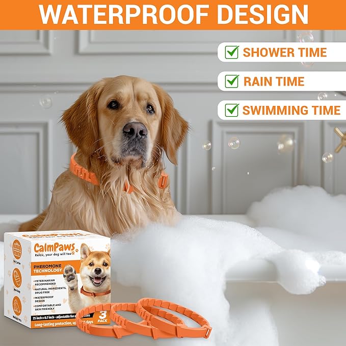 CalmPaws 3 Pack, Calming Collar for Dogs, Dog Calming Pheromone Collar, Relief Anxiety Stress Separation, Lasts 60 Days, Adjustable for All Dogs