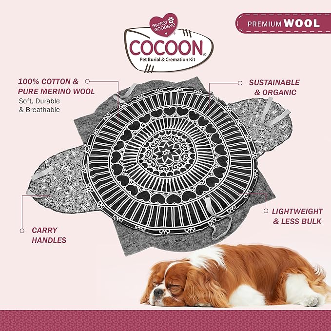 Cocoon® - Eco-Friendly Pet Burial & Cremation Ceremony Kit (Premium Wool) - Casket for Dogs and Cats – Size for Every Breed (Choose Size & Color) (Small, Grey)