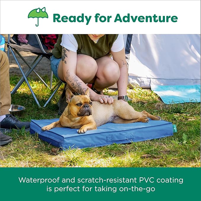 FurHaven Cooling Dog Bed – Large Foam Mattress for Joint Pain Relief, Waterproof Liner, Removable Washable Cover, Durable for Outdoor Use, Deluxe Grid Indoor/Outdoor Bed – Blue, Large