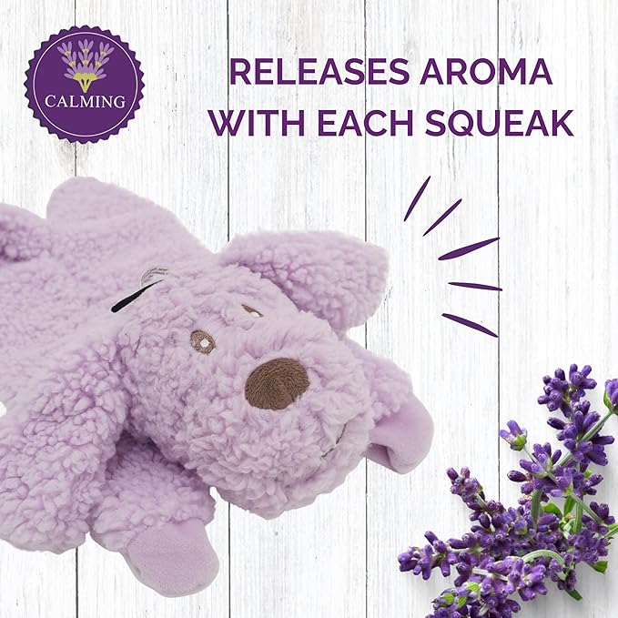 Calm Fleece Laying Down Dog, Soothing Dog Toy, Made with Lavender Blend of Therapeutic Grade Essential Oils (33cm)