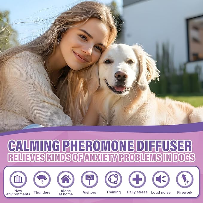 Dog Pheromones Calming Diffuser 3 in 1 Advanced Kit Appeasing Pheromone Diffuser to Calm Pet (1 Plug in+2x48ml Refill) for Anxiety Relieve Relief Reduce Aggression Fighting Stress (Lavender)