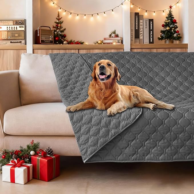 gogobunny 3X Stronger Waterproof Pet Blanket, Scratch Proof Furniture Protector for Dogs Cats, Reversible Cover 52x82 Inch, Dark Grey