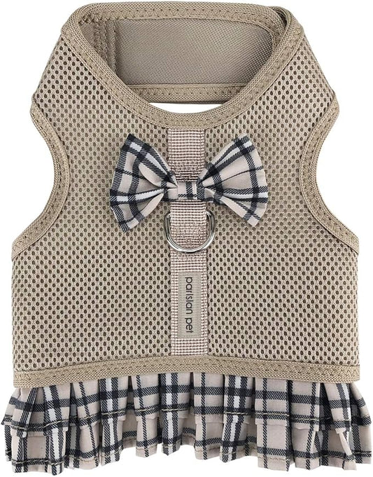 Parisian Pet Step in Dog Harness - 100% Mesh Fabric Plaid Khaki Dog Harnesses - Soft Fully Padded, No Pull Dog Vest Harness Dress - Puppy Harness - Dog Harness Large Sized Dog - L