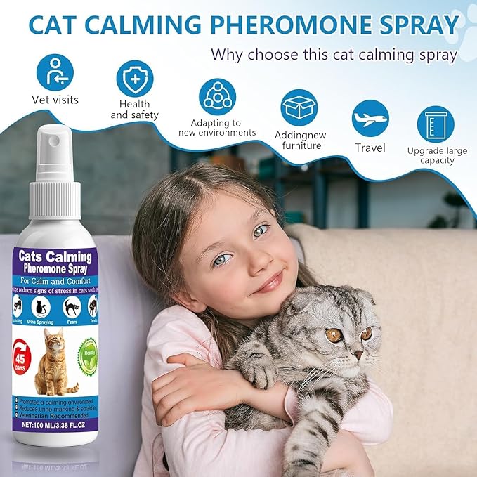 Cat Calming Spray, 15% F3 Cat Pheromone Spray to Help Calm During Travel and Stress and Reduce Urine Spraying, Scratching, Excessive Grooming & Aggression