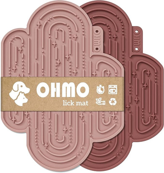 OHMO-Cactus Lick Mat for Dogs and Cats(2 Pack) Easy to Clean Pet Slow Feeder with Suction Cups, Licking Pad for Anxiety Relief and Boredom Reduction(Coral&Mars)