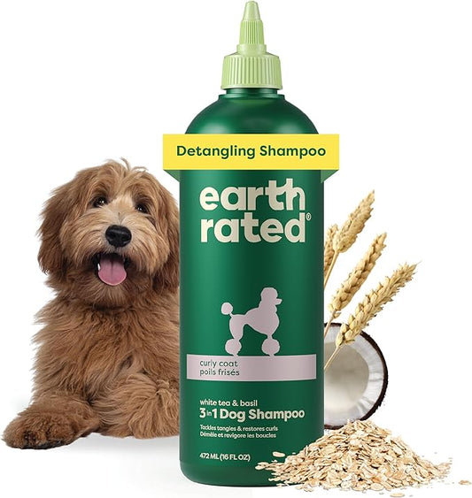 Earth Rated Hypoallergenic 3-in-1 Detangle Dog & Puppy Shampoo & Conditioner, Perfect for Doodles and Poodles, Deodorize 98.5% Natural, 16 oz