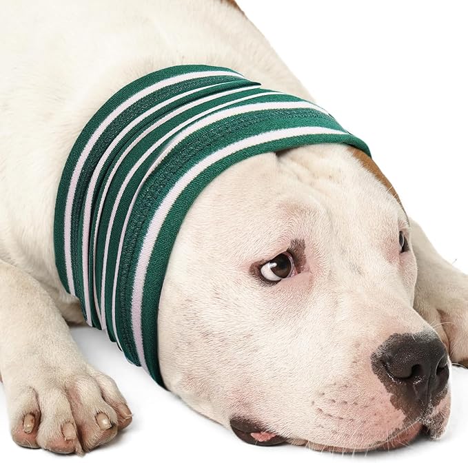 Nanaki Calming Hoodie Dog Grooming Ear Cover Anxiety Relief-No Shake Dog Ear Wrap Hematoma, Striped Head Wrap Snoods for Noise Protection, Bath, Fireworks, Thunderstorm, Blow Drying, Warm-Keeping