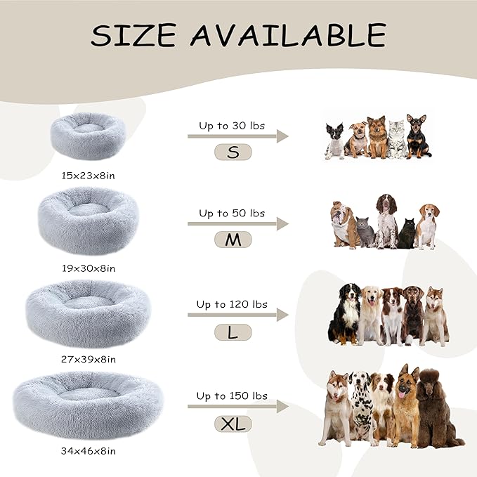 Calming Dog Bed Medium Size Dogs,30'' inch Plush Anti-Anxiety Donut Dog Bed for Medium Large Dogs, Warming Cozy Round Cuddler Nest Pet Bed, Grey