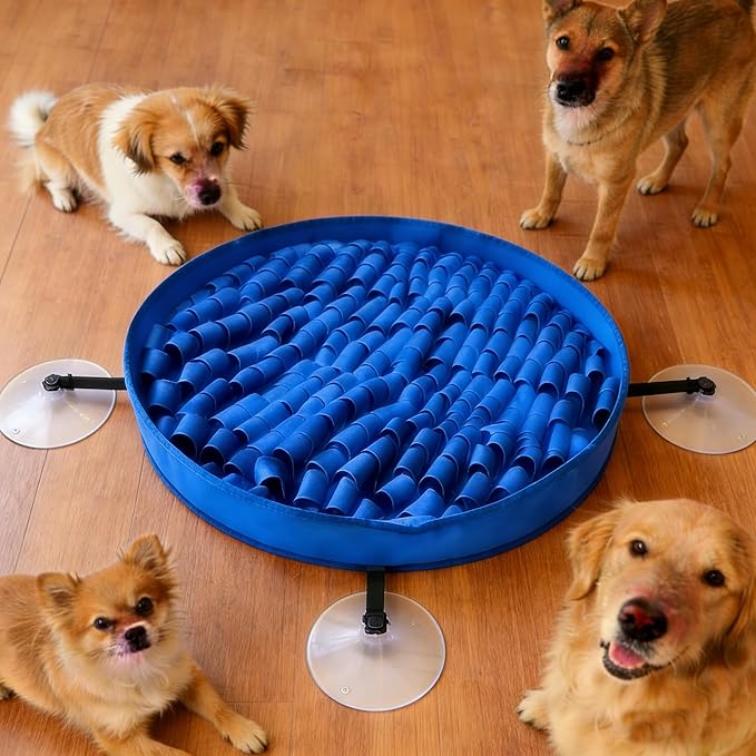 Snuffle Mat for Dogs Large Breed - 20 Inch Round Dog Sniffing Mat with 3 Suction Cups & Non-Slip Base, Slow Feeder Puzzle Toy for Mental Stimulation, Anxiety Relief, Durable Machine Washable (Navy)