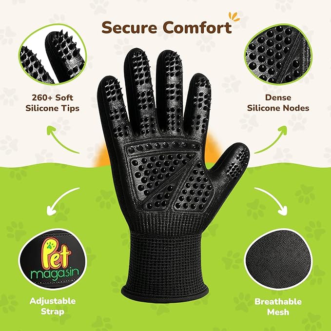 PET MAGASIN® Durable Gentle Dog Washing Gloves (1-Pair) - Premium Pet Grooming Gloves for Dogs, Cats & Horses | Dog Scrubber for Bath | Cat Hair Remover Glove | Bathing Brush (Black, Large)