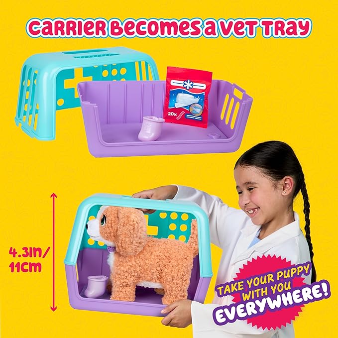 Little Live Pets Ouchies Amazon Exclusive Hazel The Poodle Plush, 50+ Sounds, Limping to Walking Puppy Toy Stuffed Animal & Carrier, Interactive Toy Dog for Kids 5+