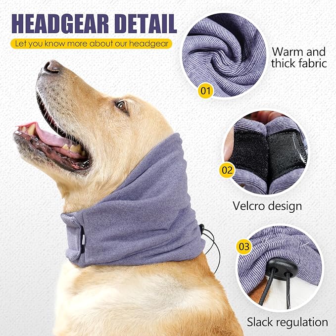 Dog Thunder Ear Muffs, Calming Hoodie, No Shake Ear Wraps for Hematoma Healing, Noise Protection Ear Wrap Head Cover to Relieve Anxiety, Dog Ear Cover for Grooming (Light Purple, L)