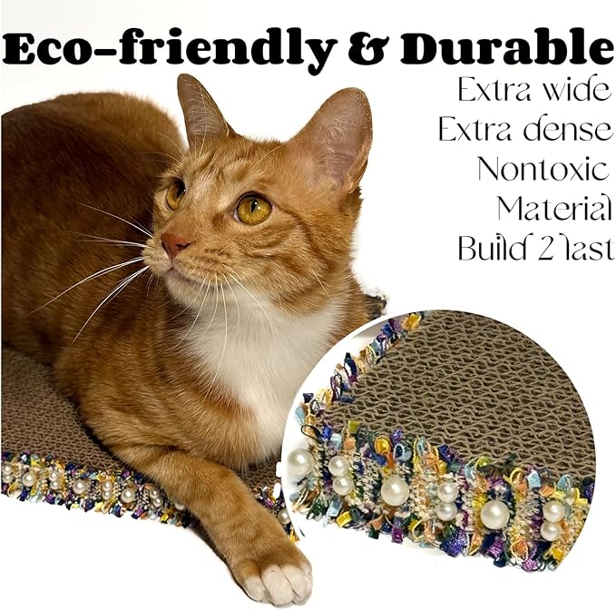 Cat Scratcher, Stylish Boho Lace with Pearl Large Cat Scratch Pad, Cat Scratchers for Indoor Cats 3PCS, Durable Cat Scratching Board, Horizontal Scratch Pad for Cats