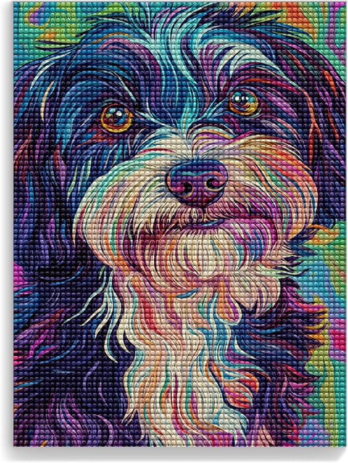 LTCZ Curly Haired Dog Under Colored Pencils Diamond Art Kits for Adults, AnimalDiy 5d Diamond Painting Kits for Beginners, Very Suitable for Home Leisure and Wall Decoration 8 * 12Inch