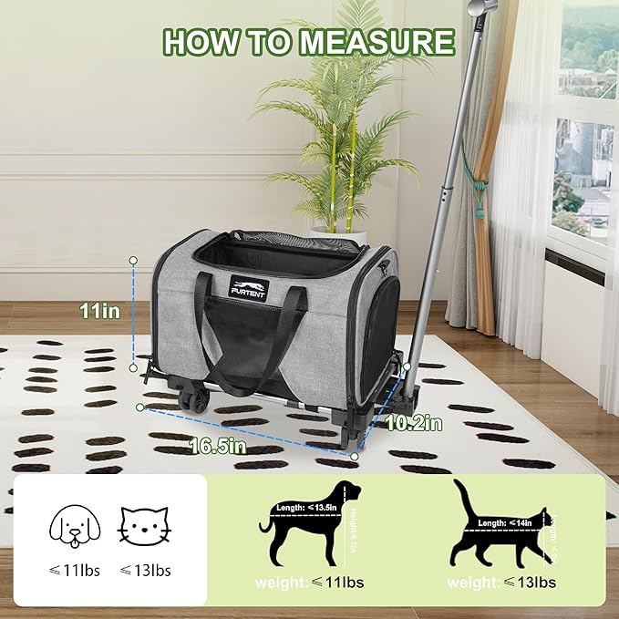 Cat Carrier with Wheels – Airline Approved Pet Travel Backpack, Soft-Sided Collapsible Rolling Carrier for Cats and Small Dogs, Expandable Top Loading Ventilated Design, Grey