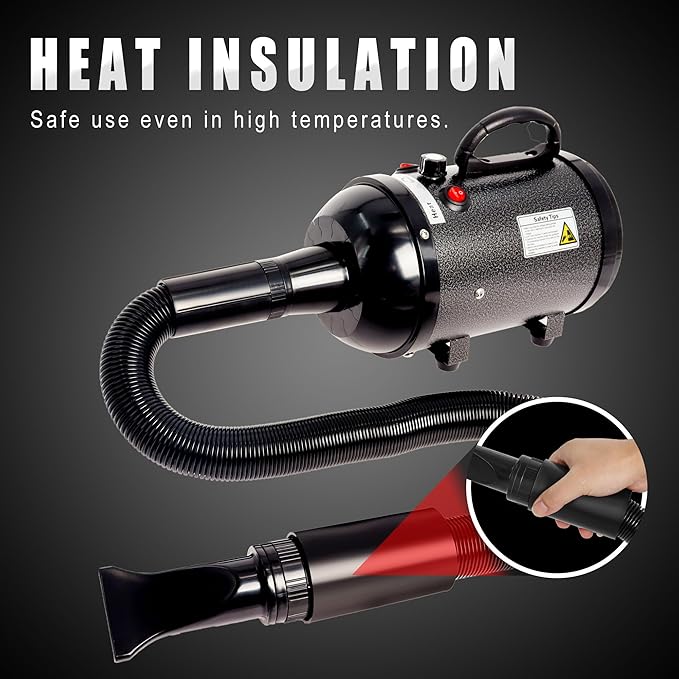 Dog Hair Dryer High Velocity Professional Dog Blow Dryer with Adjustable Speed Dog Pet Grooming Dryer Blower with 4 Nozzle 2 Blow Temperature（Black）