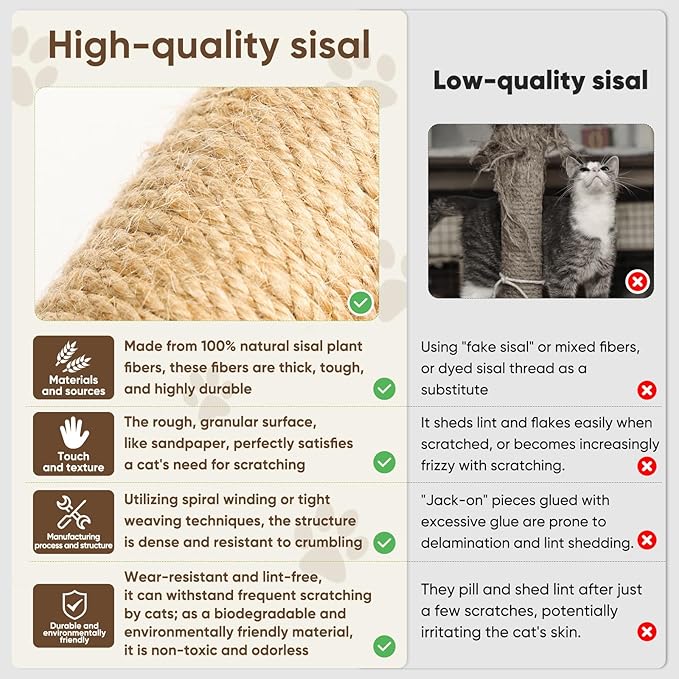 XiaZ Cat Scratching Post 34'' Tall, Cat Scratchers Tree Tower for Indoor Kitty with Extra Wide 15.8" Stable Base and 2 Toy Balls, Natural Sisal & Plush Fabric for Small, Medium Cats (Brown, 2.8in)