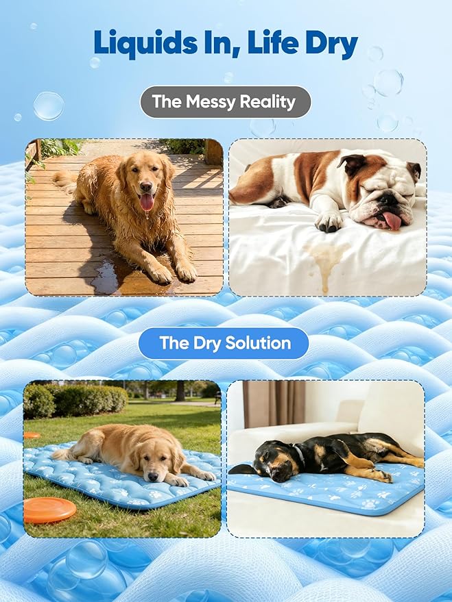 Rywell Super-Absorbent Cooling Mat for Dogs 44"x32" Arc-Chill 3.0 & Color-Changing Dog Cooling Mat, Stay Cool & Dry, Washable, Non-Slip Pet Bed Mat for Floors, Sofas, Kennels