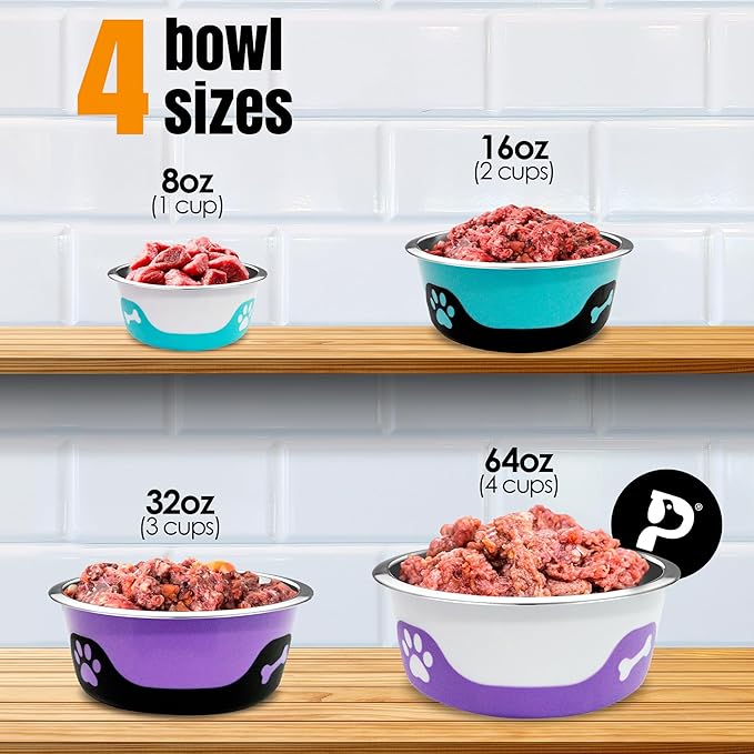 Thermocool Insulated Stainless Steel Pet Bowl - 16 Oz (Medium) Non-Slip Feeding Dish Reduces Sliding & Spills, Keeps Water Cold & Food Warm, Dishwasher Safe (Blue)