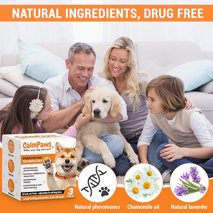 CalmPaws 3 Pack, Calming Collar for Dogs, Dog Calming Pheromone Collar, Relief Anxiety Stress Separation, Lasts 60 Days, Adjustable for All Dogs