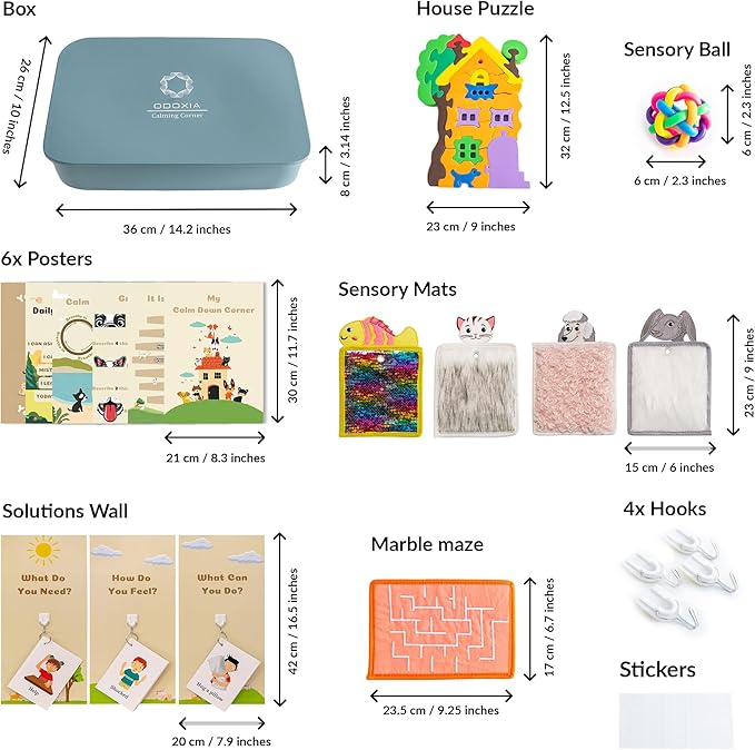 Calm Down Corner | Perfect for Classrooms | Sensory Calming Corner with Items for Kids | Education Calming Corner Kit with Posters, Solutions Wall, Sensory Toys, Fidget Tools | Special Education
