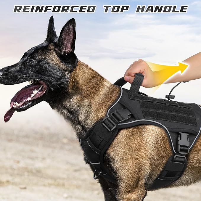 WINGOIN Tactical Dog Harness for Extra Large Dogs, Heavy Duty No Pull Dog Harness with Handle, Adjustable Reflective Military K9 Big Dog Vest for Great Dane, Walking, Training, Hunting, Black (XXL)