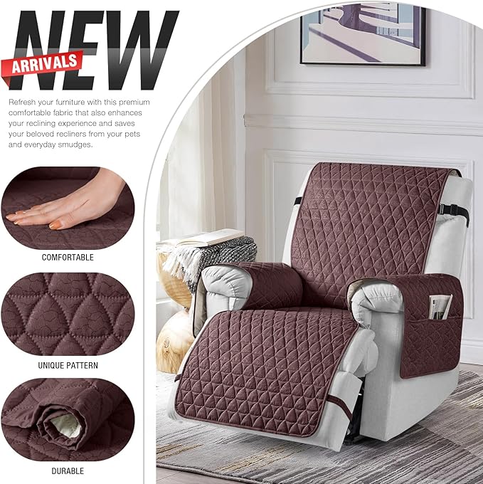 TAOCOCO 100% Waterproof Recliner Cover - Recliner Cover with Non-Slip Granule, Recliner Chair Covers with Elastic Band, Recliner Chair Covers for Reclining Chair(Coffee, Medium-25'')