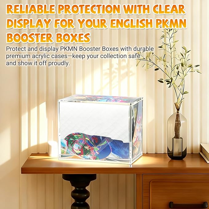Upgrade PKMN Booster Box Acrylic Case, 5mm Thick Clear Acrylic Protector, PKMN Booster Box Case, Premium Magnetic Holder, Storage Container for Trading Card Collection