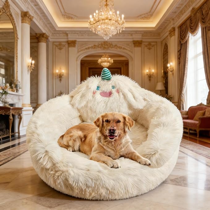 Kaiyue Plush 2-in-1 Dog Beds& Kids Sofa- Warm Little Nest with Cute Monster Design, Soft Fluffy Lounge for Children (Ages 3-8) and Small/Medium Cats/Dogs,Plush Anti-Anxiety Dog & Cat Nest for 30LB