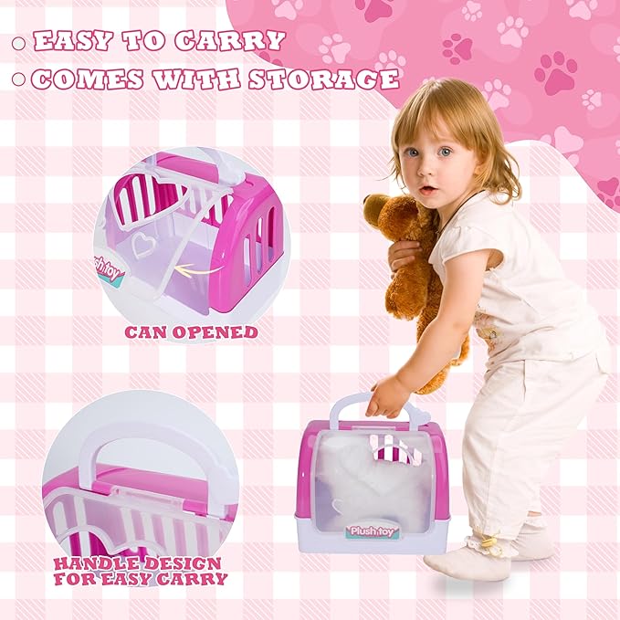 Doctor Kit for Girls -Vet Play Sets for Kids, Pretend Play Doctor Set with Pet Cage and Kitten Toy, Doctor Play Gift for Kids Toddlers Ages 3 4 5 6 Year Old for Role Play (White Kitten)