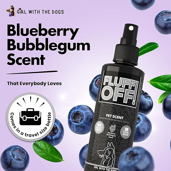 Girl With The Dogs FLUFF OFF Pet Scent (Blueberry Bubblegum) 8 Oz - for Cats and Dogs - Made in USA
