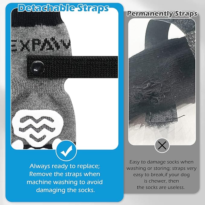 EXPAWLORER Double Side Anti-Slip Dog Socks with Adjustable Straps-Strong Grips Traction Control for Indoor on Hardwood Floor Wear,Best Paw Protector for Puppy Small Medium Large Dogs,X-large (6 Count)