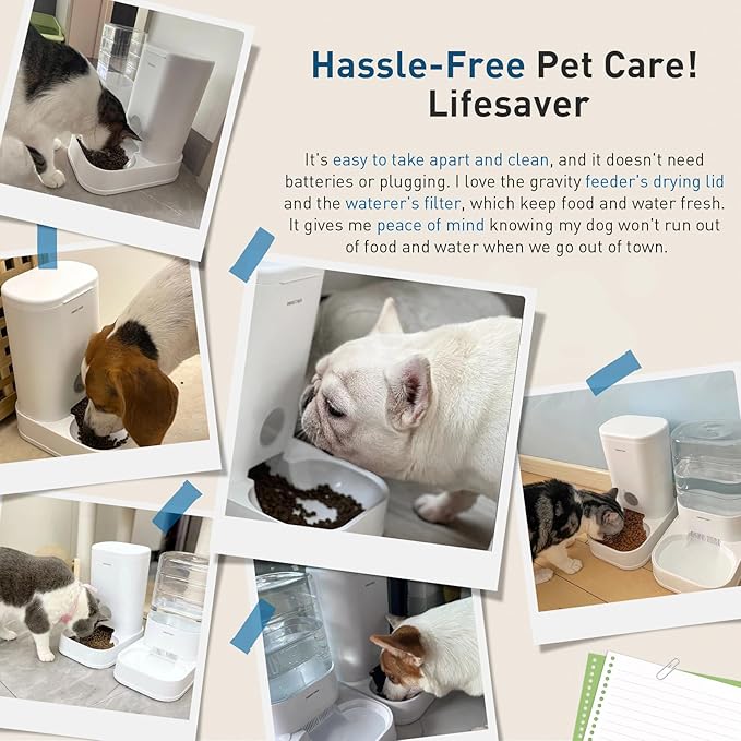 PAWGETHER® Gravity Cat Feeder, Self-Dispensing Dog Food Dispenser, Pet Food Station 1 Gallon/3.5L Capacity Automatic Pet Feeder Cat & Dog Food Bowl, Easy to Fill