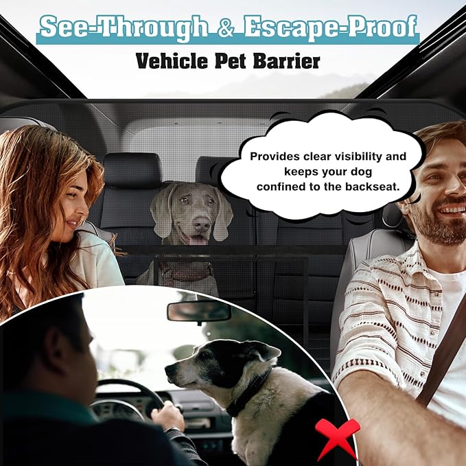 Mixsuper Dog Car Barrier, 52.4" Wide, Car Divider for Midsized Pickup, Midsized SUV and Car, One-Piece Escape-Proof Back Seat Mesh Dog Car Net Barrier Black