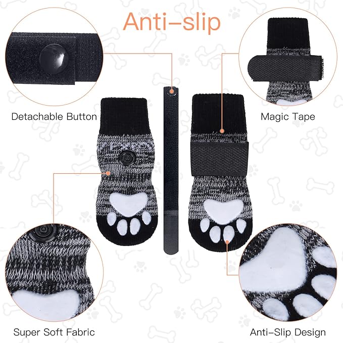 EXPAWLORER 6PCS Anti-Slip Dog Socks to Prevent Licking Paws,Dog Shoes for Hot Pavement,Best Paw Protector Traction Control on Hardwood Floor,Dog Booties for Puppy Small Medium Large Senior Dogs
