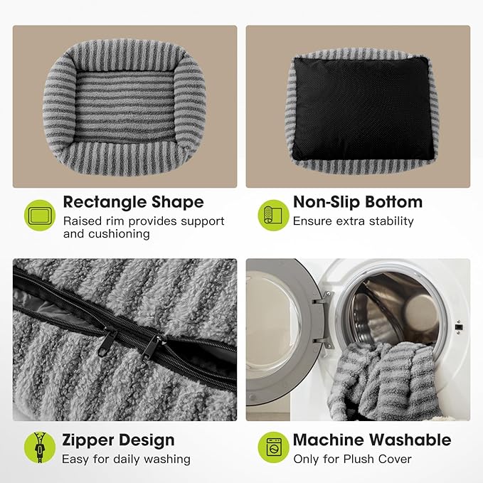 MIXJOY Medium Dog Beds for Medium Sized Dog, Calming Warming Pet Beds, Washable Dogs Bed with Removable Cover, Rectangle Pet Bed with Non-Slip Bottom, 25"x21"x7", Grey