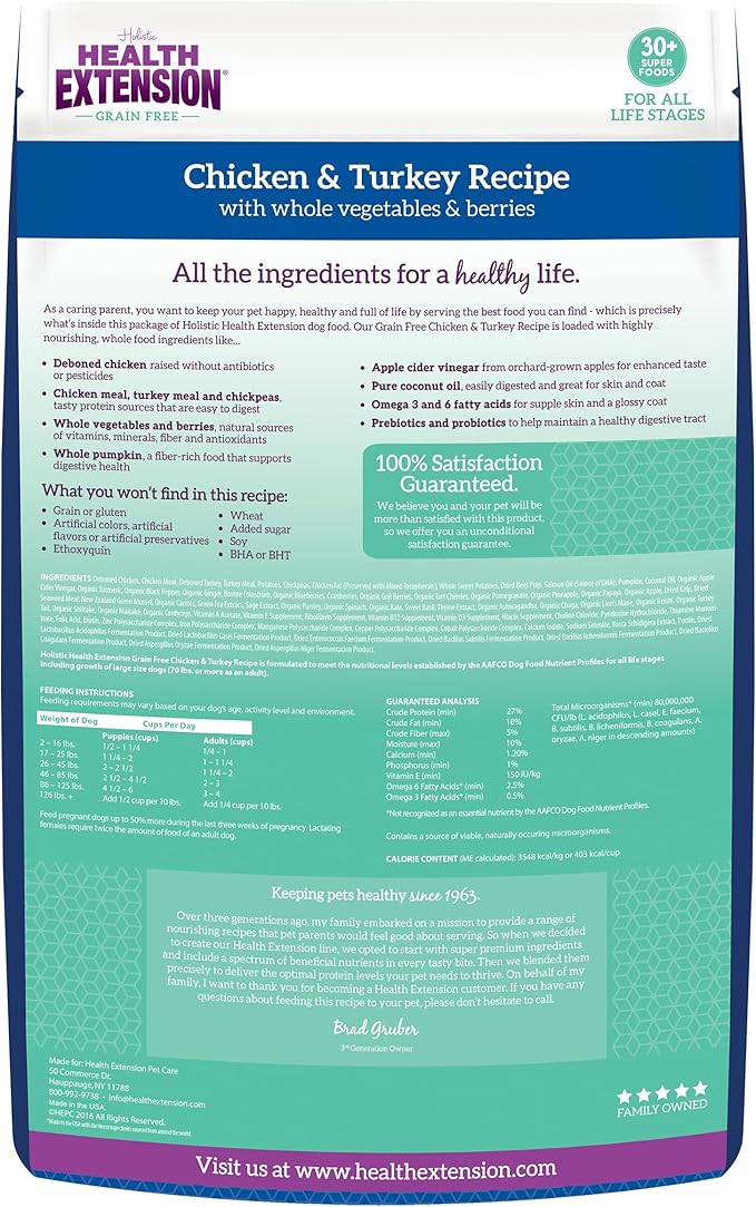 Health Extension Grain Free Chicken & Turkey Dry Dog Food - 30+ Superfoods and Probiotics for All Life Stages (10 lb)