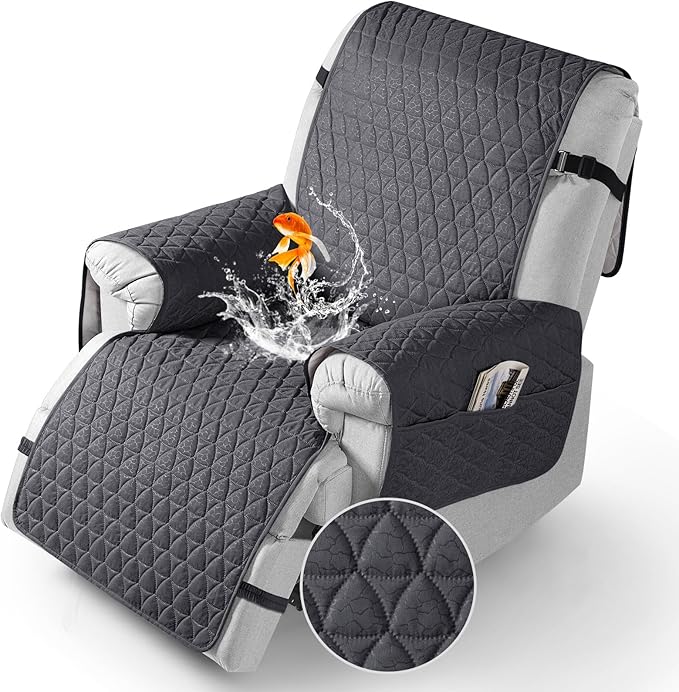 TAOCOCO 100% Waterproof Recliner Cover - Recliner Cover with Non-Slip Granule, Recliner Chair Covers with Elastic Band, Recliner Chair Covers for Reclining Chair(Dark Grey,Small-22'')